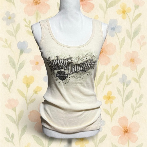Harley-Davidson Tops - Harley Davidson White Ribbed Tank Top Studded Myrtle Beach NWT Women M 2010 Y2K